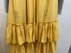Yellow  Mustard Embellished Ruffle Dress