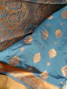 Beautiful Teal Saree with Gold Print