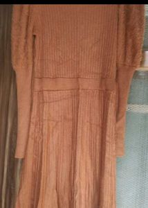Woolen Brownish Musturd A-Line Dress