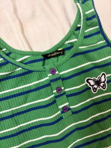 Green Striped Tank Top with Butterfly