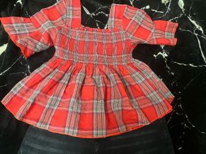 Red Plaid Smocked Top