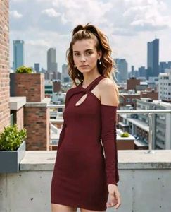 Shein Wine One-Shoulder Detachable Sleeve Mini ❤️