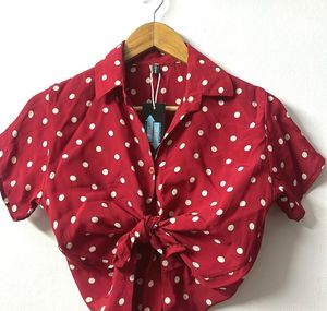 Stylish Crop Shirt Front Button With Knot