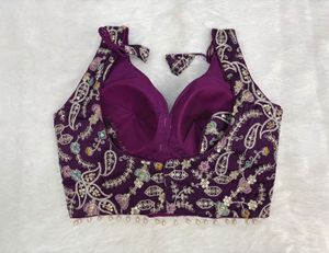 Sleeveless Embroidered Purple Blouse