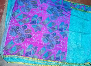 Vantage  Blue Saree with Pink Border
