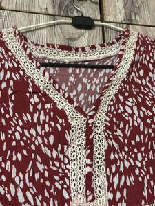 Maroon Printed V-Neck Dress