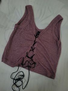 Lace-Up knit Crop Top