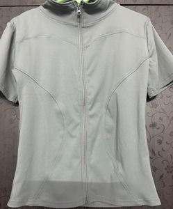 Grey Zip-Up Short Sleeve Top