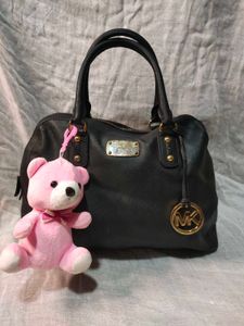Michael Kors Black Leather Satchel Bag with Charm