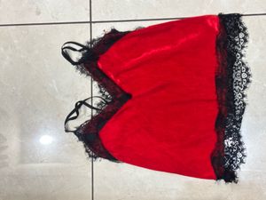Red Velvet Lace Trim Cami Top
