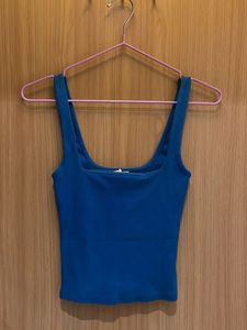 ZARA - Blue Square Neck Ribbed Tank Top