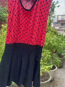 Red Polka Dot Dress with Black Skirt