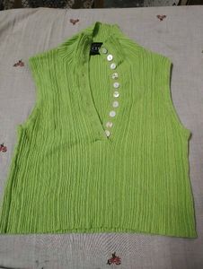 Lime Green Ribbed Button-Up Vest Top