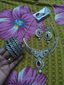 Elegant Kundan Necklace, Bangalore and Earring Set