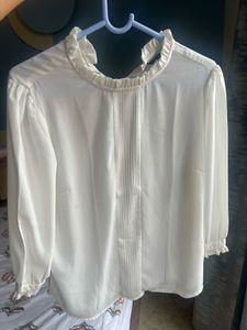 Elegant White Pleated Neck Blouse
