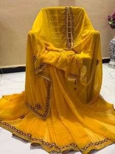 Vibrant Yellow pearl work  Saree