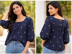 Navy Blue Printed Top of Flowers