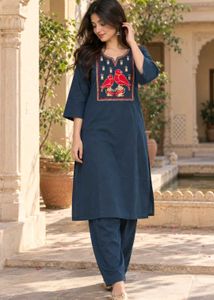 Embroidered Blue Kurta Set