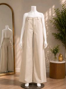 Cream Wide Leg Denim Jeans