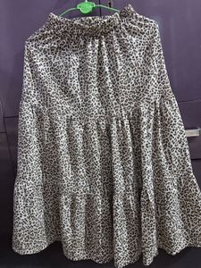 Leopard Print Tiered Midi Skirt