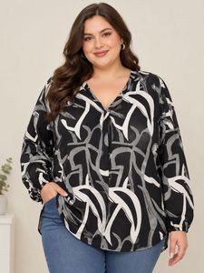 3XL Top Stylish Abstract Print V-Neck Blouse