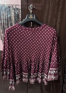 Maroon Printed Peplum Top