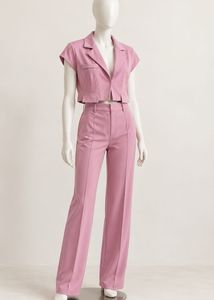 Chic Pink Cropped Blazer & Pants Set