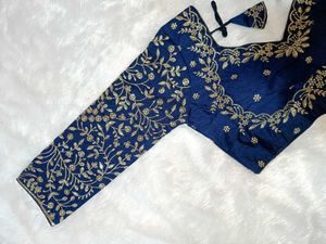 Navy Blue Embroidered Full Sleeves Blouse