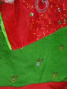 Green -red saree khadi handloom  🥻