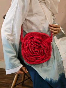 Red Rose Crochet Crossbody Bag