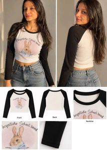Cute Bunny Graphic Long Sleeve Crop Top