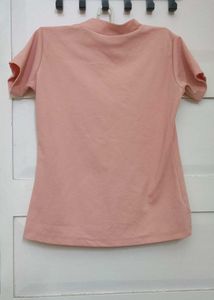 Women's Peach Mock Neck T-Shirt