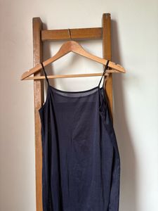 Navy Blue Slip Dress with Ruffle Hem