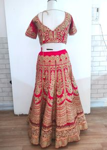 Red With Gold Embroidery Bridal Lehenga (Women's)