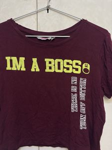 Maroon 'I'm A Boss' Cropped T-Shirt