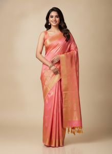 Elegant Pink Saree with Golden Border
