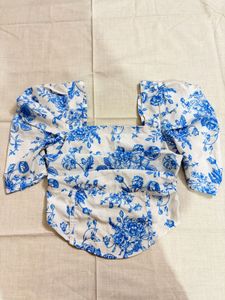 Blue Floral Puff Sleeve Top
