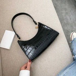 Chic Black Croc Embossed Shoulder Bag
