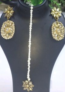 Eyerring forehead metal kundan star Crystal Pearl