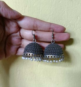 Oxidized Jhumka Earrings with Pearls (set of 3)