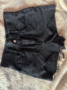High-Waisted Ripped Denim Shorts