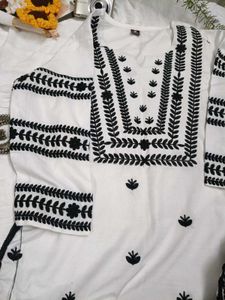 White Kurta with Black Embroidery