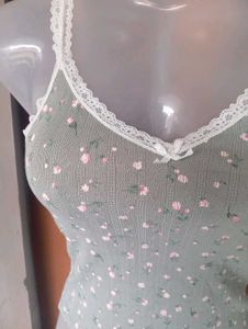 H&amp;M Grey Floral Lace Trim Camisole Top