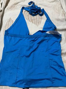 Stylish Blue Halter Neck Zip Top