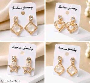 Elegant Pearl &amp; Crystal Dangle Earrings Set of 4
