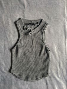 Grey Ribbed Sleeveless Top