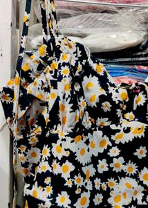 Navy Floral Mini Dress with Tie Front