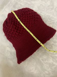 Unisex Maroon Knit Bucket Hat