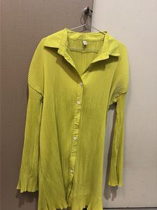 Pleated Lime Green Button-Up Tunic