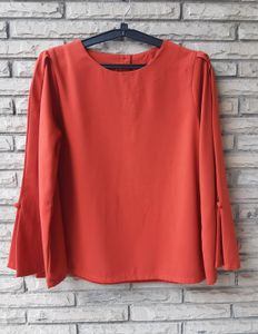 Chic Rust Red Bell Sleeve Blouse